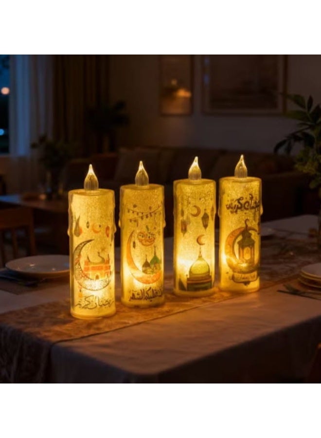 طقم 4 شموع إلكترونية بدون لهب لرمضان—آمنة وأنيقة لإضفاء أجواء رمضانية دافئة على منزلك - Image 3